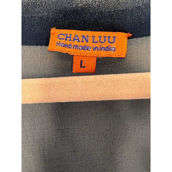 Chan Luu Sheer Navy Blue Long Sleeve Coverup Handmade in India Size L - Picture 5 of 9